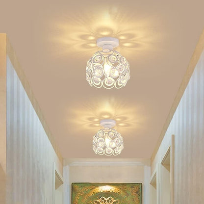 Crystal Ceiling Light Mini Crystal Chandelier Semi Flush Mount Ceiling Light White Finished Ceiling Lighting Bedroom Kitchen Living Room Modern Pendant Lighting Fixture,E26 Socket